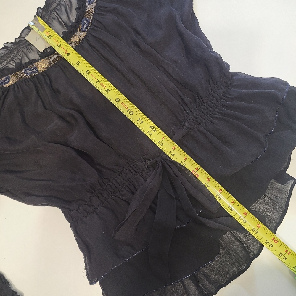 SAIVANA Sheer Black Blouse w/ Tie & Embellishment - Picture 9 of 10